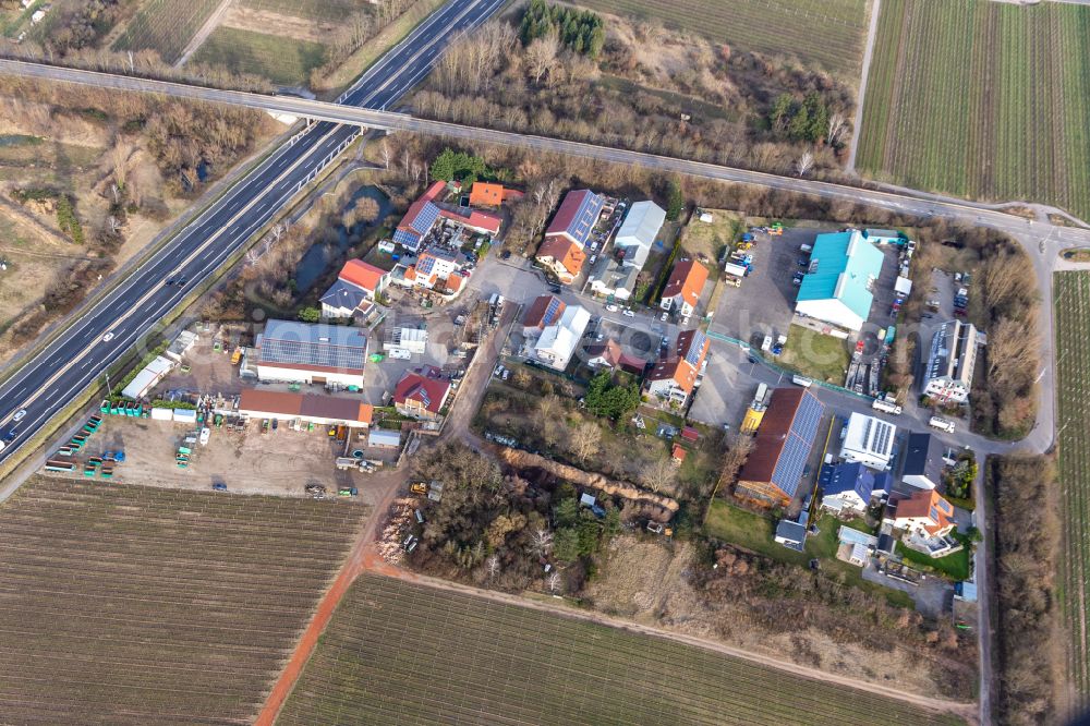 Ellerstadt from above - Industrial estate and company settlement In der Nauroth in Ellerstadt in the state Rhineland-Palatinate, Germany