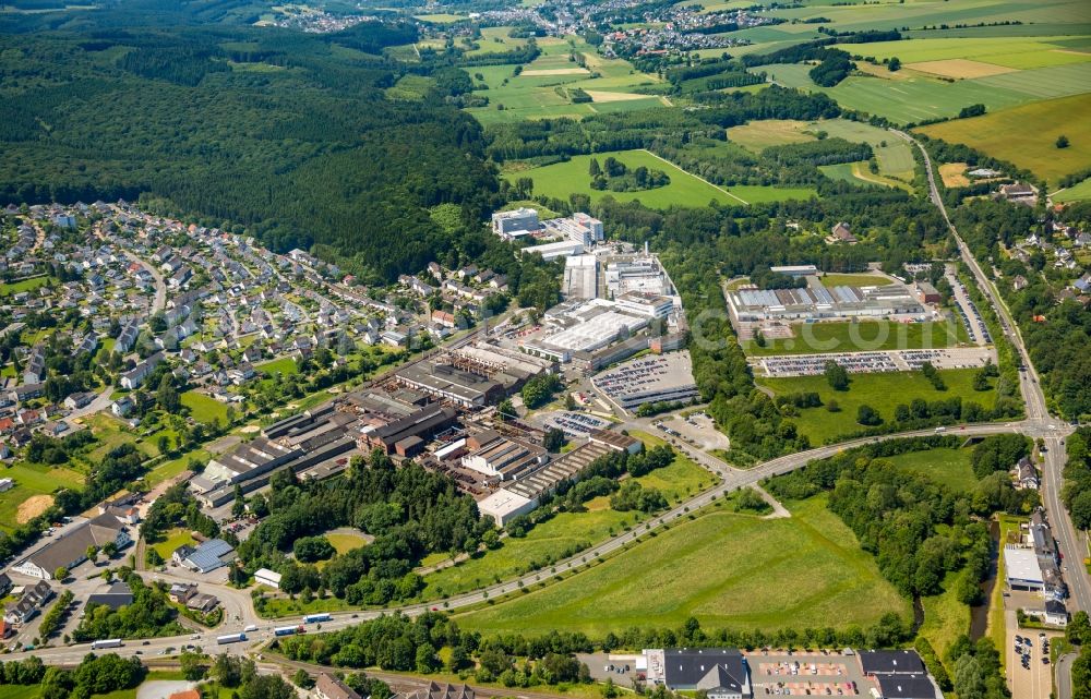 Aerial image Warstein - Commercial area and business establishment at the Emil-Siepmann-street in Warstein in North Rhine-Westphalia. Here sits et al the semiconductor business of Infineon Technologies AG Warstein, the AEG Power Solutions GmbH and the Siepmann - works GmbH & Co KG