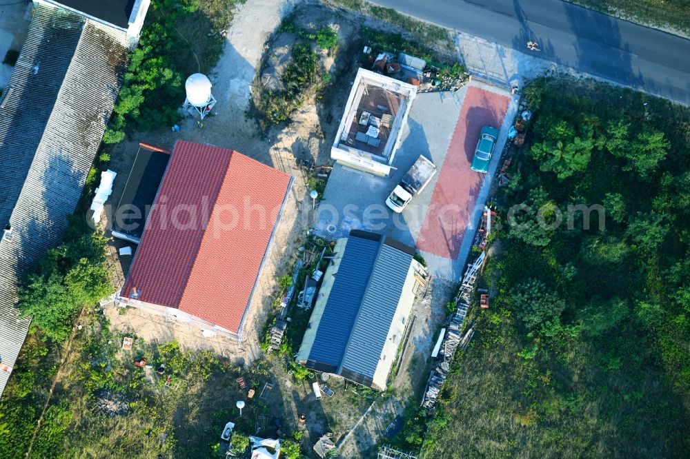 Bernau from above - Industrial estate and company settlement along the Albertshofer Chaussee in Bernau in the state Brandenburg, Germany