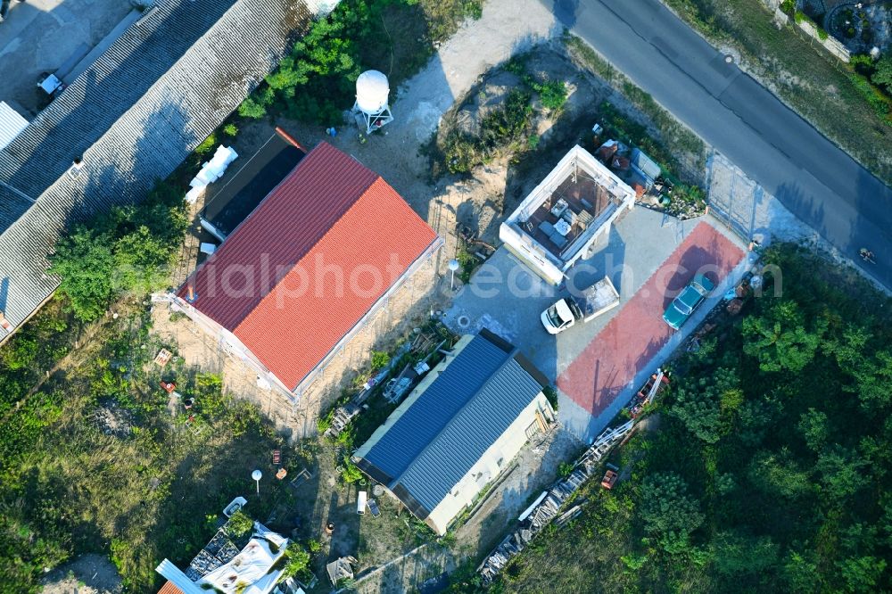 Bernau from the bird's eye view: Industrial estate and company settlement along the Albertshofer Chaussee in Bernau in the state Brandenburg, Germany