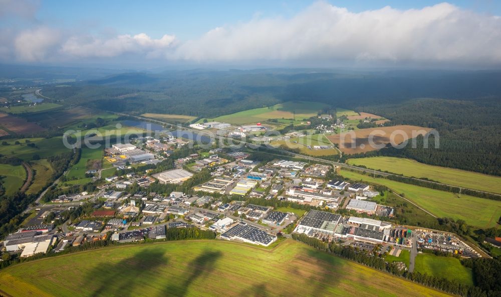 Aerial photograph Meschede - Industrial estate and company settlement along the BAB A46 - Enster Strasse in Meschede in the state North Rhine-Westphalia, Germany