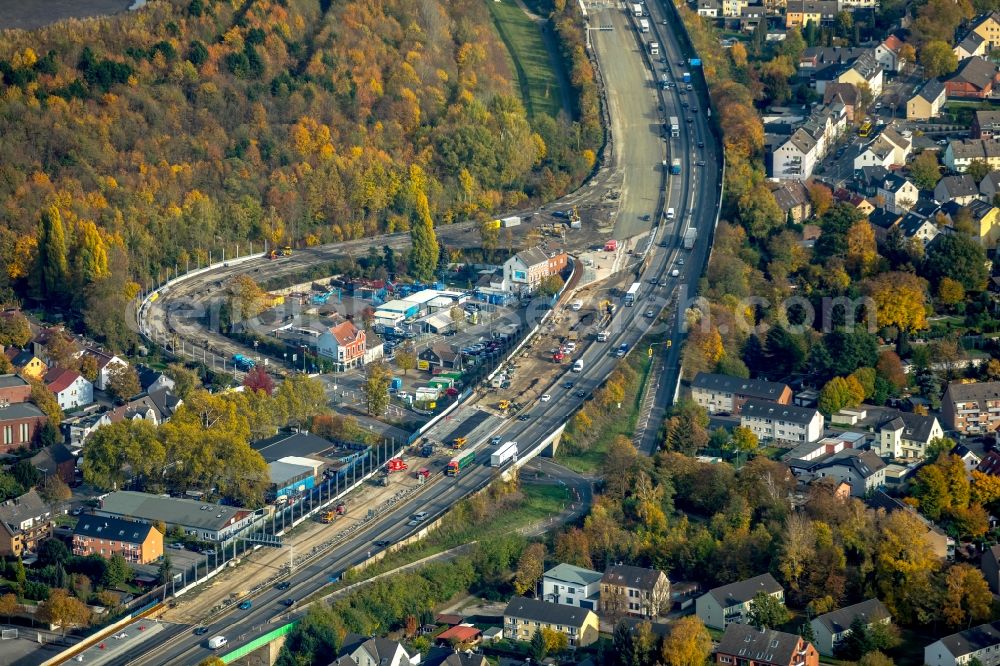 Aerial image Essen - Industrial estate and company settlement along the BAB A42 in Essen in the state North Rhine-Westphalia, Germany