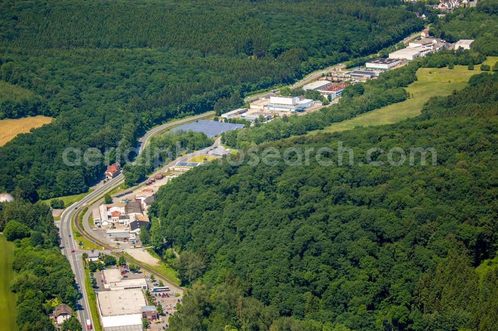 Warstein from the bird's eye view: Industrial estate and company settlement along Belecker Landstrasse in Warstein in the state North Rhine-Westphalia, Germany