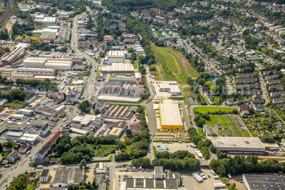 Aerial photograph Schwelm - Industrial estate and company settlement along the Berliner Strasse in Schwelm in the state North Rhine-Westphalia, Germany