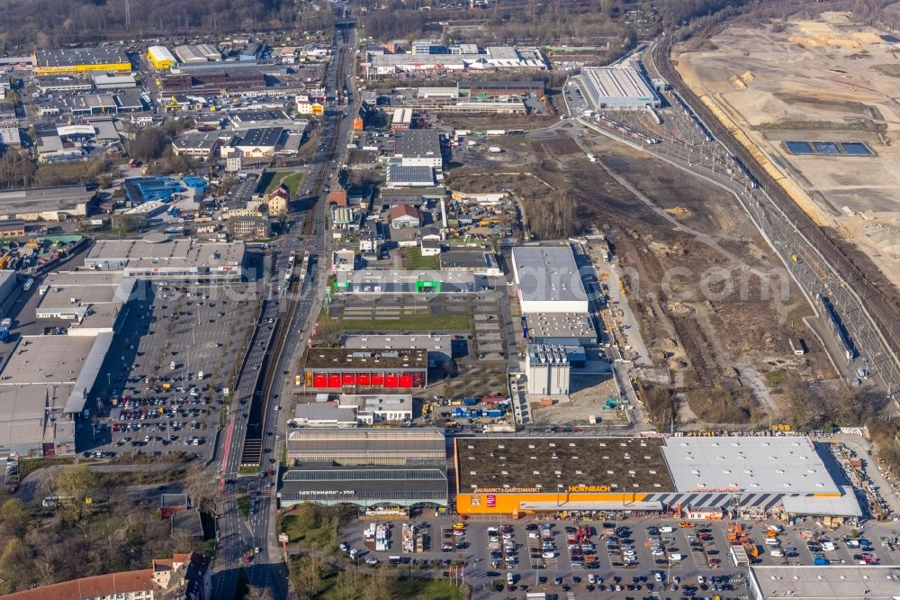 Dortmund from above - Industrial estate and company settlement along the Bornstrasse in the district Nordmarkt-Ost in Dortmund at Ruhrgebiet in the state North Rhine-Westphalia, Germany