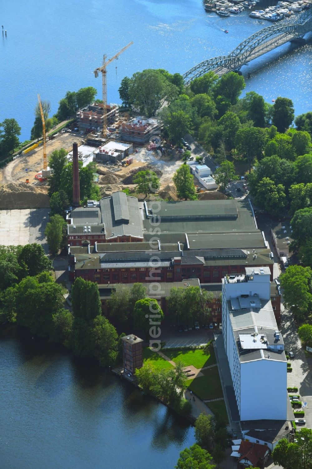 Berlin from above - Industrial estate and company settlement along the Eiswerderstrasse in the district Hakenfelde in Berlin, Germany