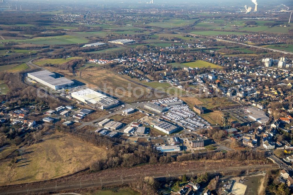 Aerial image Dortmund - Industrial estate and company settlement along the Gneisenauallee in the district Derne in Dortmund in the state North Rhine-Westphalia, Germany