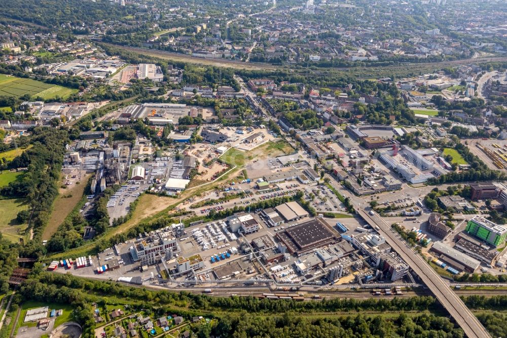 Essen from above - Industrial estate and company settlement along the Herzogstrasse in Essen in the state North Rhine-Westphalia, Germany