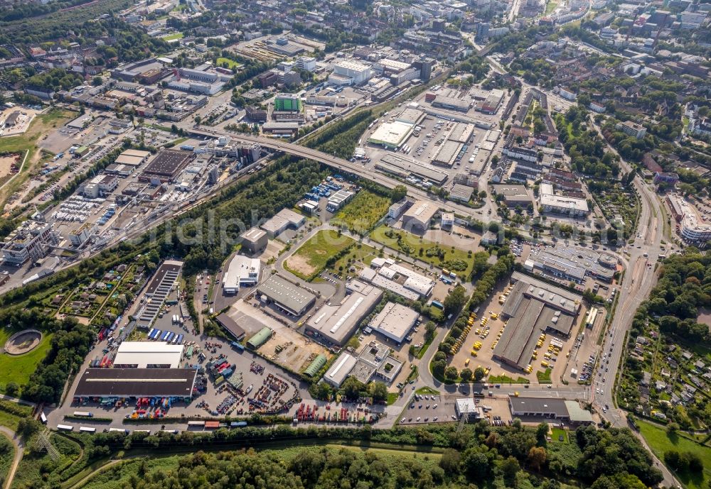 Essen from above - Industrial estate and company settlement along the Herzogstrasse in Essen in the state North Rhine-Westphalia, Germany