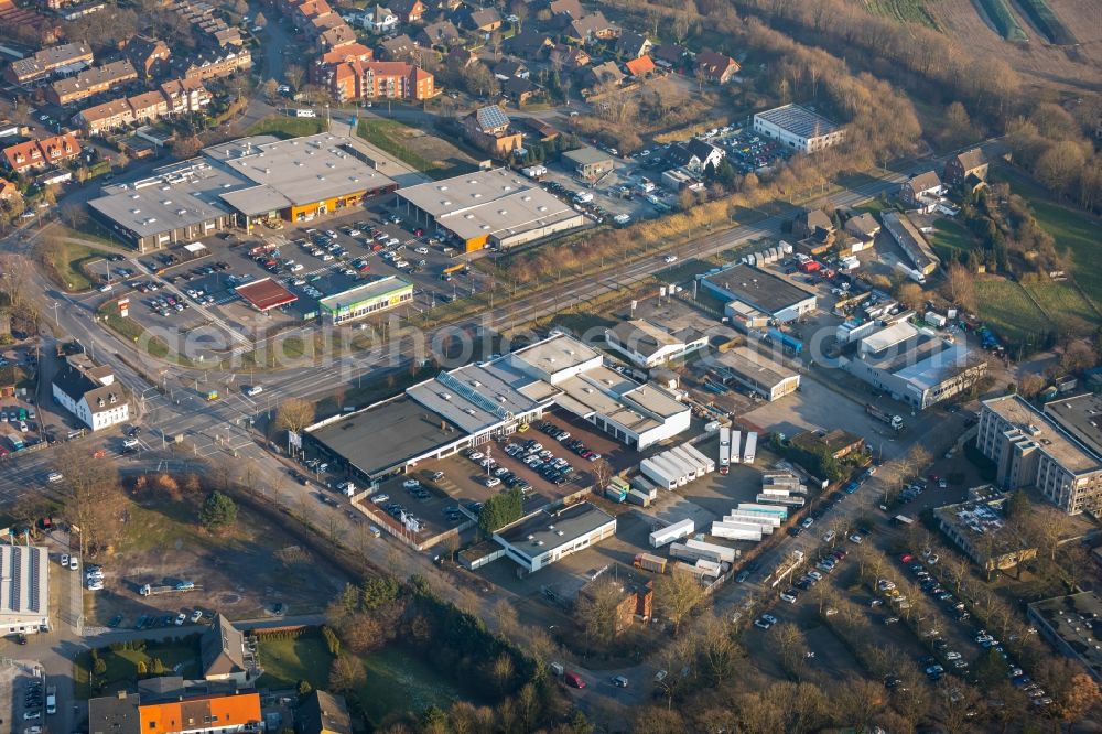 Aerial image Dorsten - Industrial estate and company settlement along the Haendelstrasse in Dorsten in the state North Rhine-Westphalia, Germany