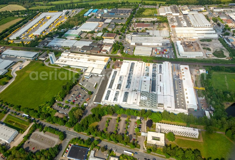 Hagen from above - Industrial estate and company settlement along the Industriestrasse in Hagen in the state North Rhine-Westphalia, Germany