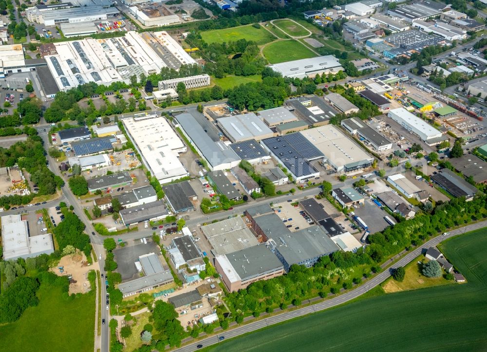 Aerial photograph Hagen - Industrial estate and company settlement along the Industriestrasse in Hagen in the state North Rhine-Westphalia, Germany