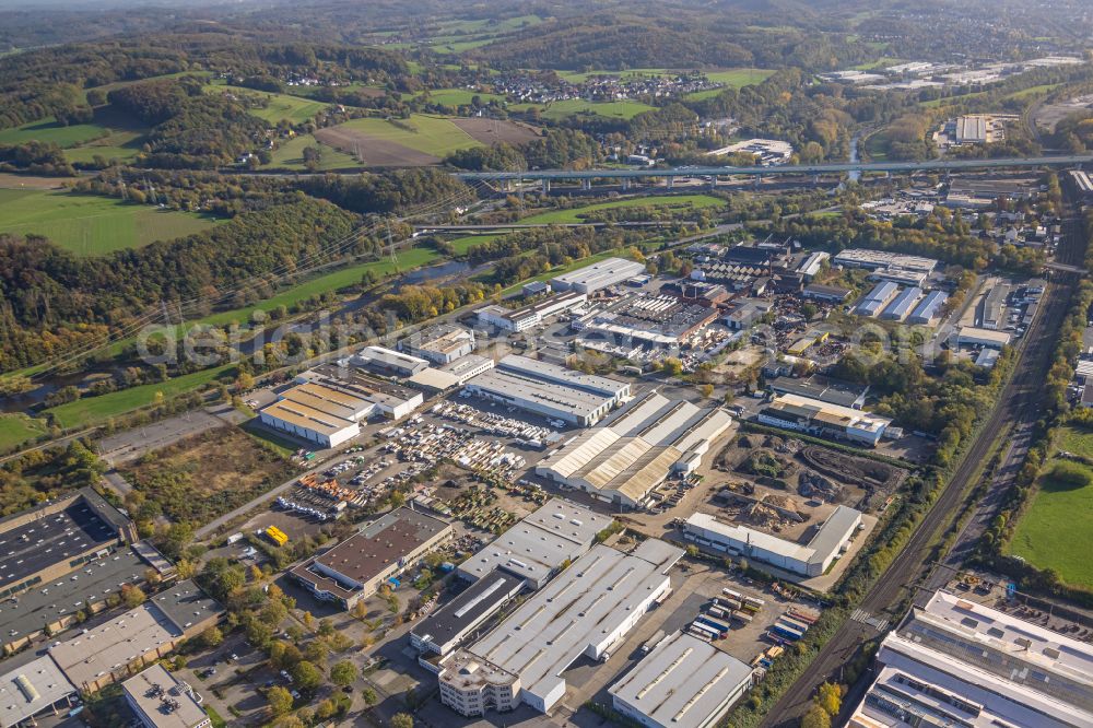 Hagen from above - Industrial estate and company settlement along the Industriestrasse in Hagen at Ruhrgebiet in the state North Rhine-Westphalia, Germany