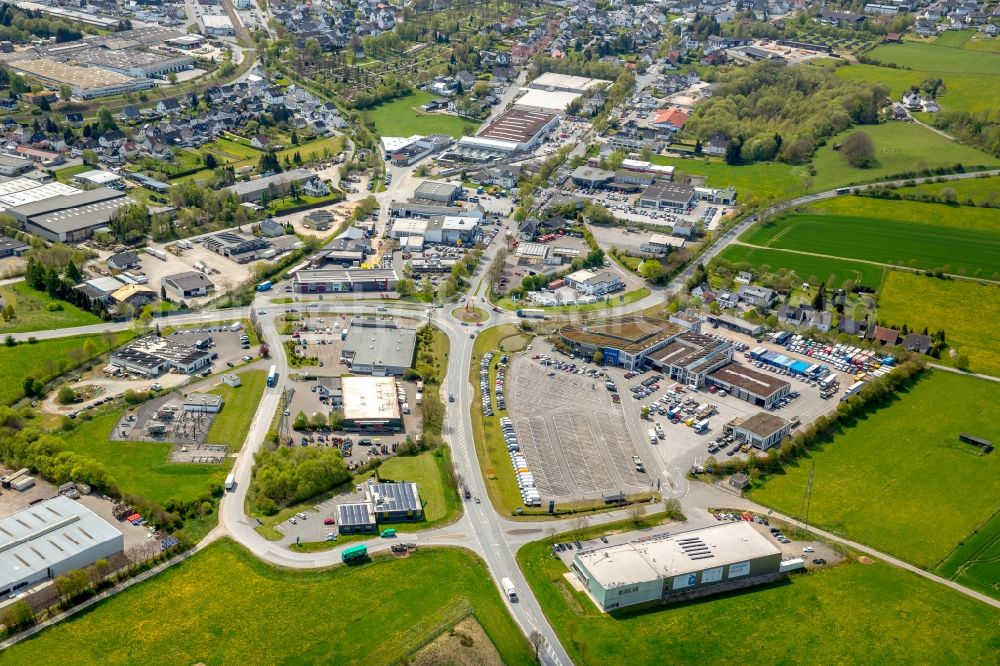 Brilon from above - Industrial estate and company settlement along the Moehnestrasse in Brilon in the state North Rhine-Westphalia, Germany