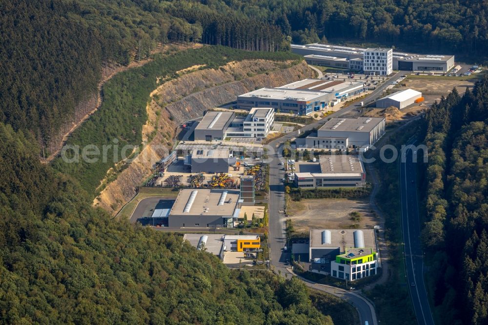 Aerial image Siegen - Industrial estate and company settlement entlang Obere Leimbach in Siegen in the state North Rhine-Westphalia, Germany