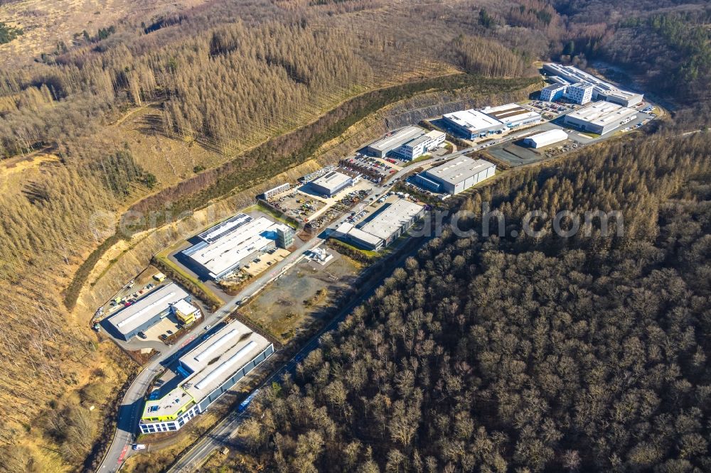 Aerial image Siegen - Industrial estate and company settlement entlang Obere Leimbach in Siegen in the state North Rhine-Westphalia, Germany