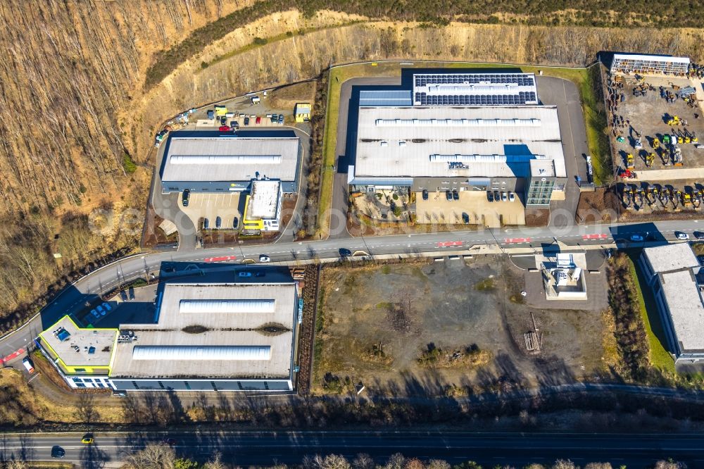 Siegen from above - Industrial estate and company settlement entlang Obere Leimbach in Siegen in the state North Rhine-Westphalia, Germany