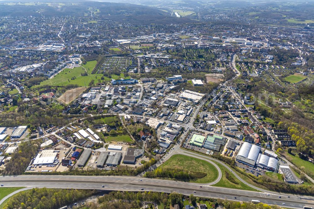 Aerial photograph Wullen - Industrial estate and company settlement along the Pferdebachstrasse and Liegnitzer Strasse in Wullen at Ruhrgebiet in the state North Rhine-Westphalia, Germany