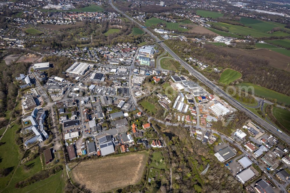 Aerial photograph Wullen - Industrial estate and company settlement along the Pferdebachstrasse and Liegnitzer Strasse in Wullen at Ruhrgebiet in the state North Rhine-Westphalia, Germany