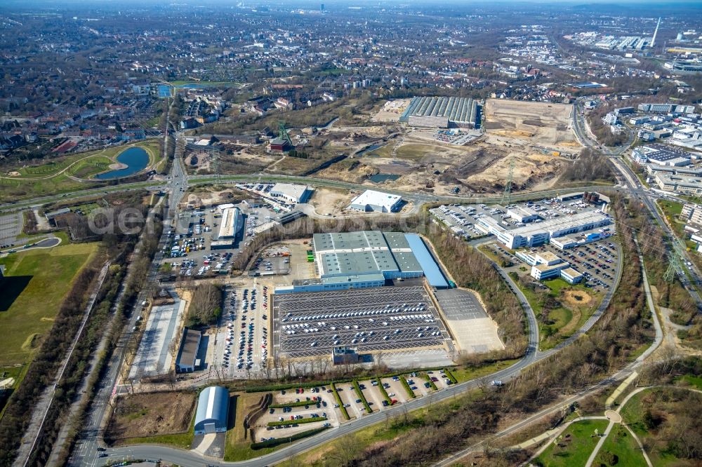 Aerial image Essen - Industrial estate and company settlement along the Pferdebahnstrasse in Essen in the state North Rhine-Westphalia, Germany