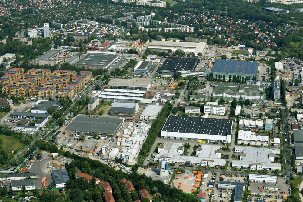 Berlin from above - Industrial estate and company settlement along the Plauener Strasse and Marzahner Strasse in the district Lichtenberg in Berlin, Germany