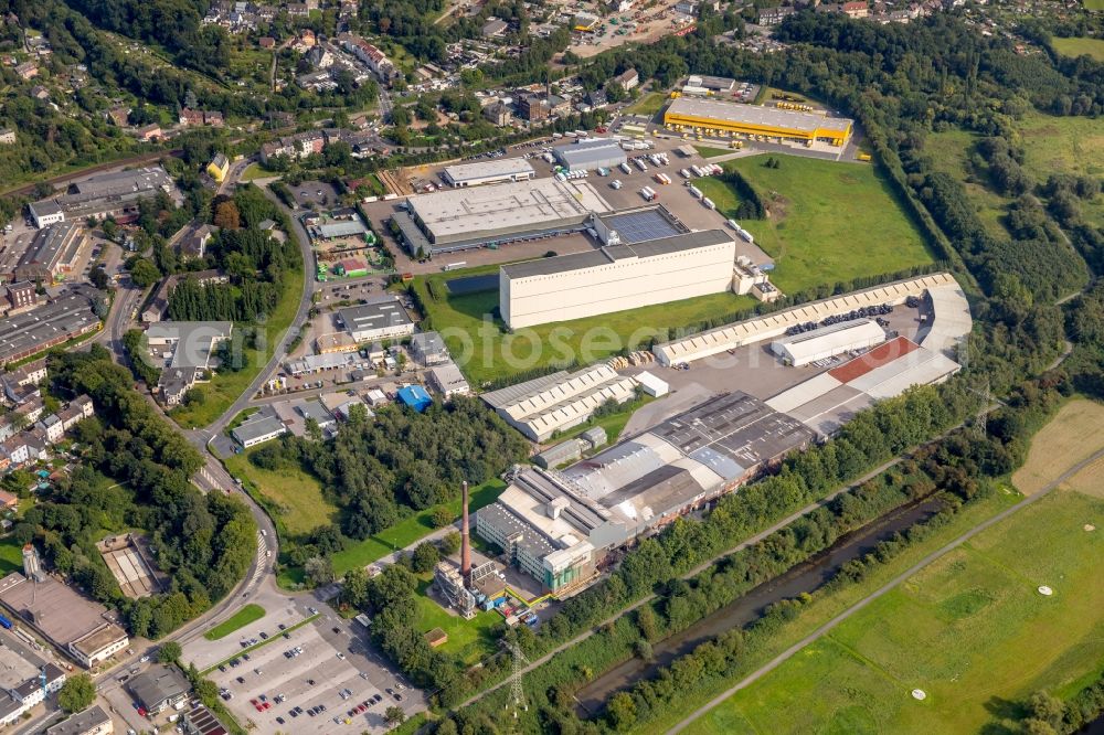 Aerial image Essen - Industrial estate and company settlement along the Ruhrau in Essen in the state North Rhine-Westphalia, Germany