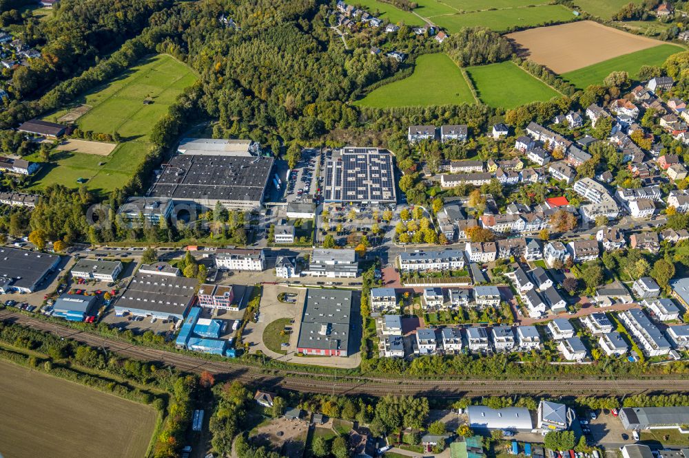 Aerial image Werden - Industrial estate and company settlement along the Ruhrtalstrasse in Werden at Ruhrgebiet in the state North Rhine-Westphalia, Germany