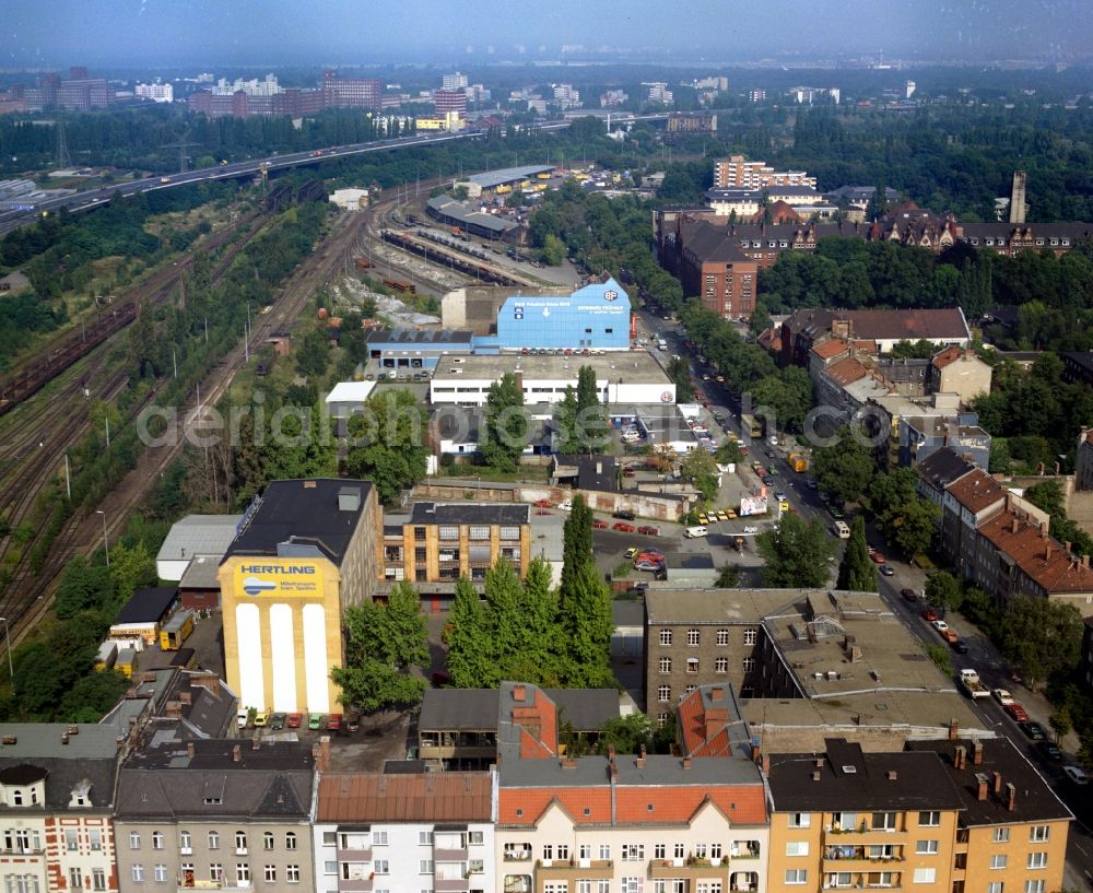 Berlin from the bird's eye view: Industrial estate and company settlement along the Sophie-Charlotten-Strasse in the district Charlottenburg in Berlin, Germany