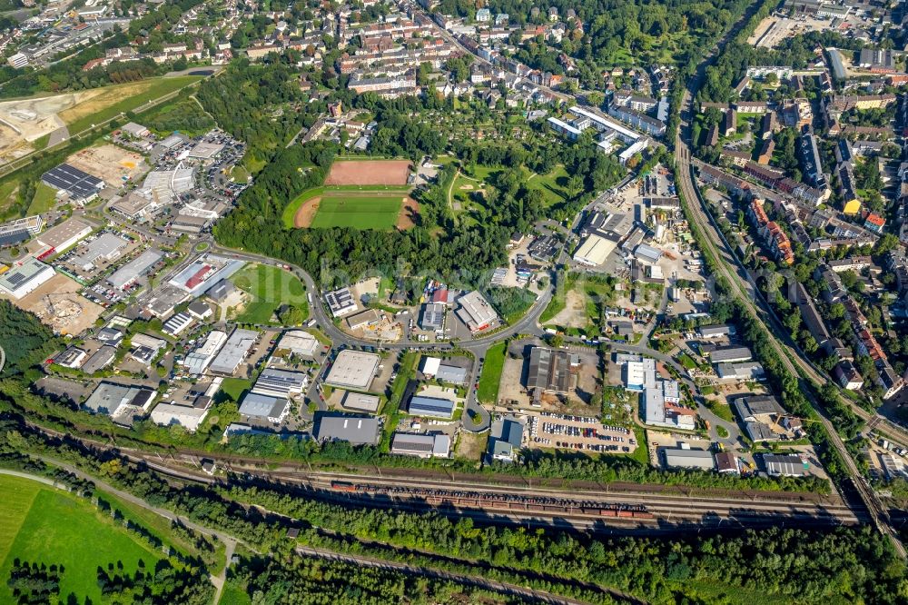 Bochum from the bird's eye view: Industrial estate and company settlement along the Strasse Seilfahrt in Bochum in the state North Rhine-Westphalia, Germany