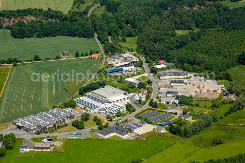 Aerial photograph Warstein - Industrial estate and company settlement along the street Wiebusch in Warstein in the state North Rhine-Westphalia, Germany