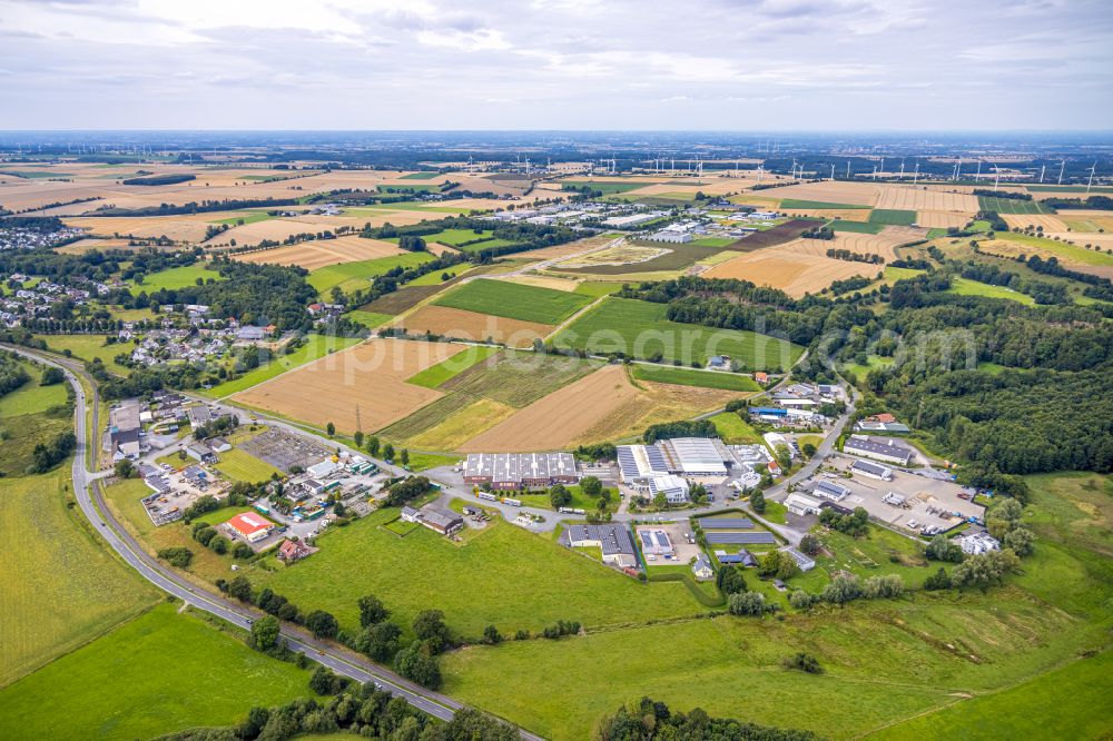 Warstein from the bird's eye view: Industrial estate and company settlement along the street Wiebusch in Warstein in the state North Rhine-Westphalia, Germany