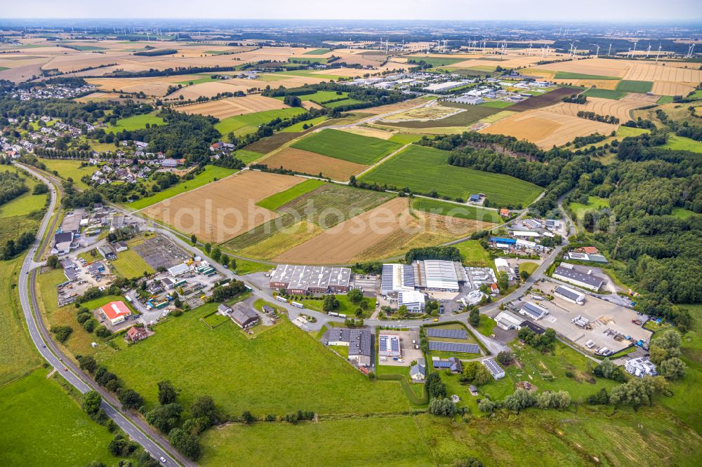 Aerial photograph Warstein - Industrial estate and company settlement along the street Wiebusch in Warstein in the state North Rhine-Westphalia, Germany