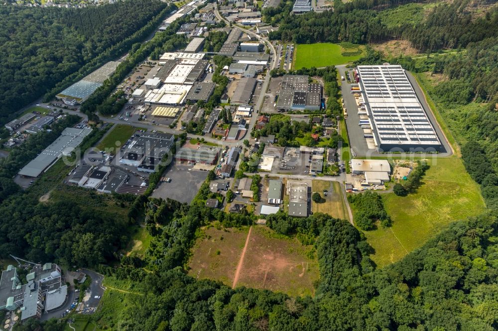 Arnsberg from the bird's eye view: Industrial estate and company settlement along the Wiebelsheidestrasse in Arnsberg in the state North Rhine-Westphalia, Germany