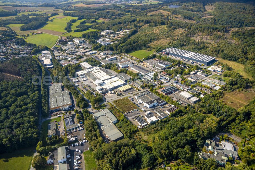 Arnsberg from above - Industrial estate and company settlement along the Wiebelsheidestrasse in Arnsberg in the state North Rhine-Westphalia, Germany