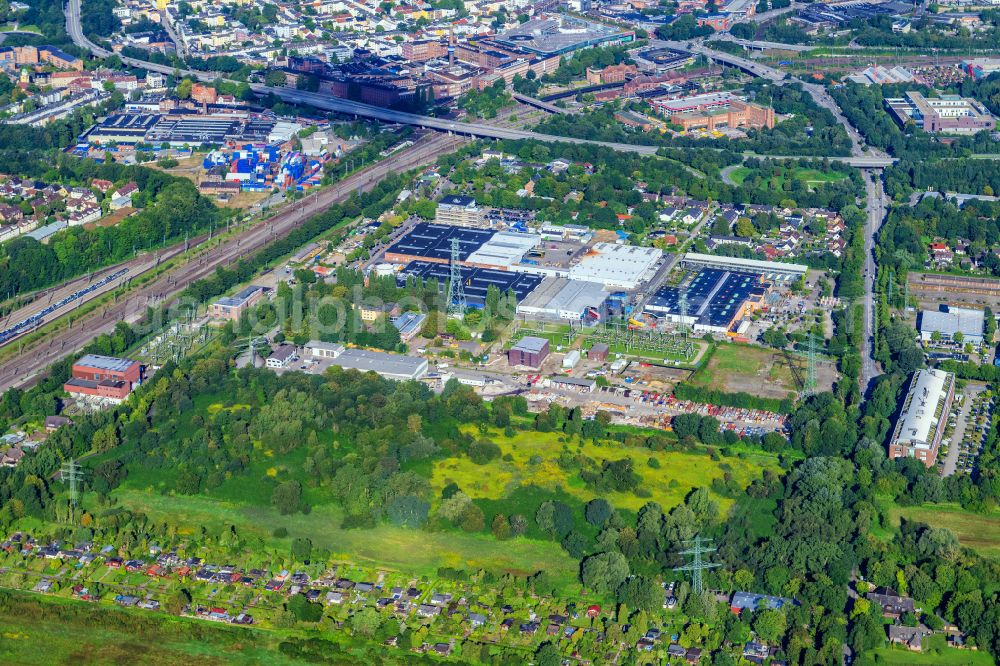 Hamburg from above - Neulaender Wettern commercial area and development area on the A1 AS Hamburg-Harburg in the Harburg district in Hamburg, Germany