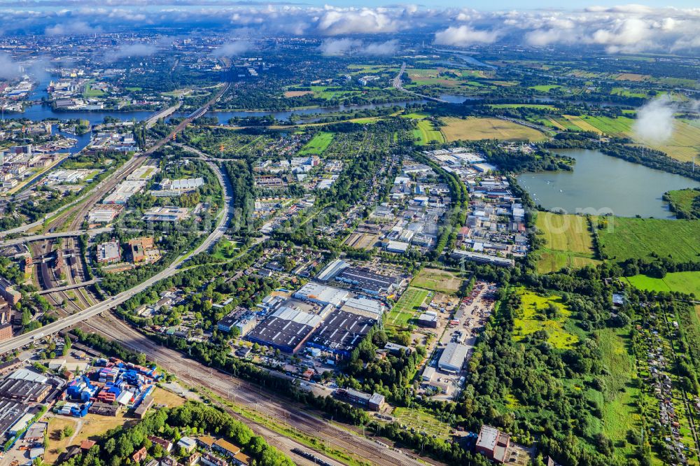 Hamburg from the bird's eye view: Neulaender Wettern commercial area and development area on the A1 AS Hamburg-Harburg in the Harburg district in Hamburg, Germany