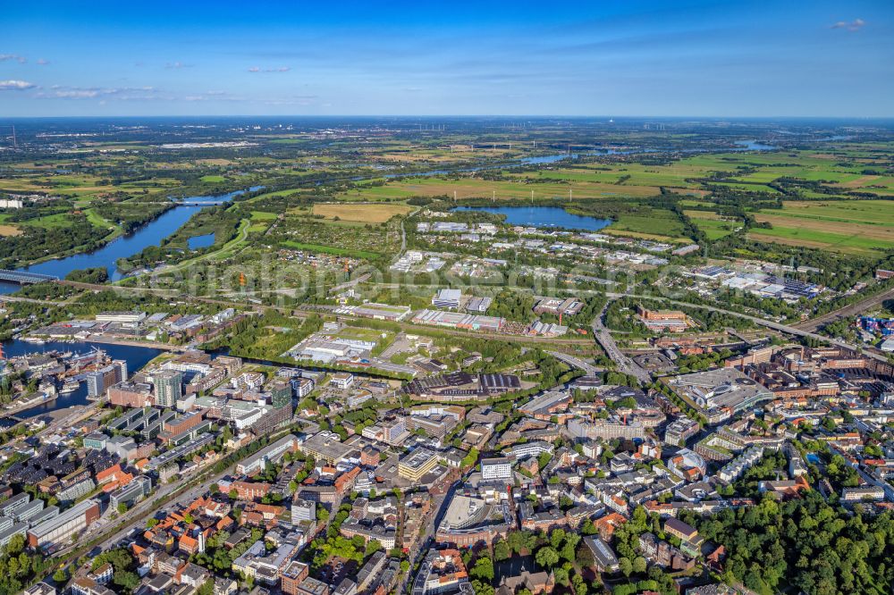 Aerial image Hamburg - Neulaender Wettern commercial area and development area on the A1 AS Hamburg-Harburg in the Harburg district in Hamburg, Germany