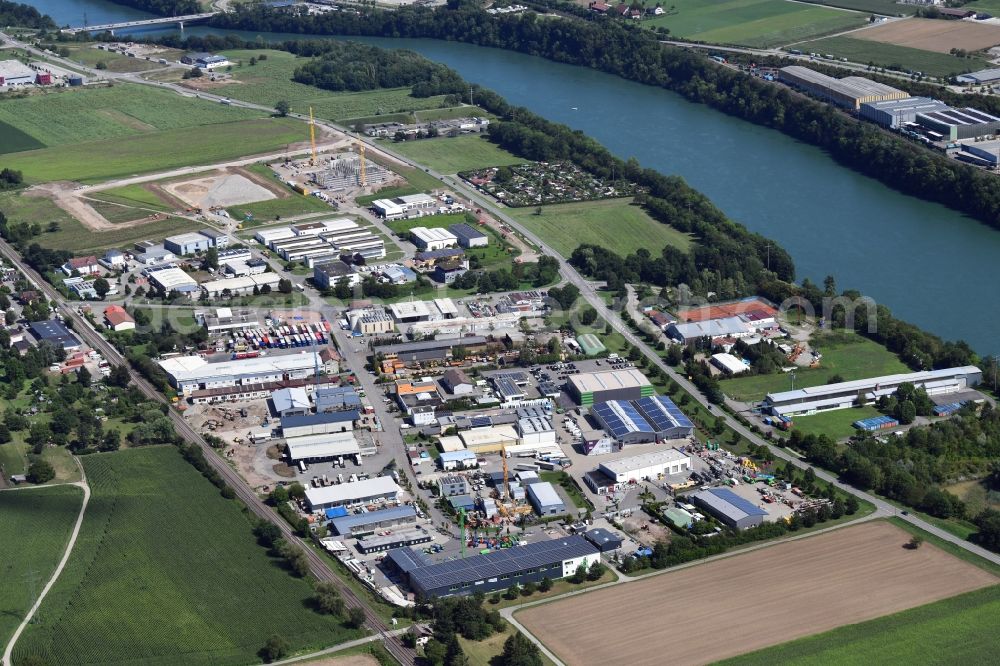 Aerial image Rheinfelden (Baden) - Expansion in the industrial area for the company administration building of the Pharmaceutical Company Fisher Clinical Services in the district Herten in Rheinfelden (Baden) in the state Baden-Wurttemberg, Germany