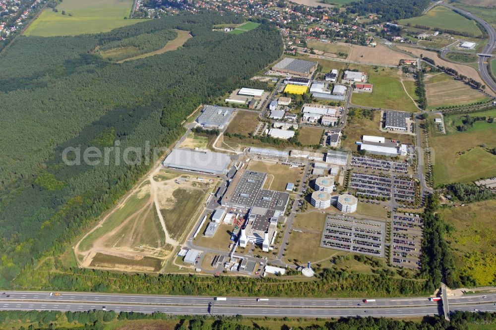 Aerial photograph Blankenfelde-Mahlow - View the business park in Eschenweg Mahlow in the district of Dahlewitz in the federal state of Brandenburg. Among other, the Rolls-Royce Mechanical Test Operations Centre GmbH and some hotels are established here