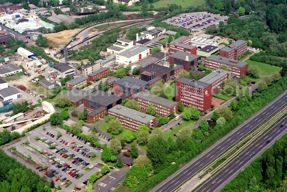 Essen from above - Commercial area and companies settling on former Schacht Hubert in Frillendorf district in Essen in North Rhine-Westphalia