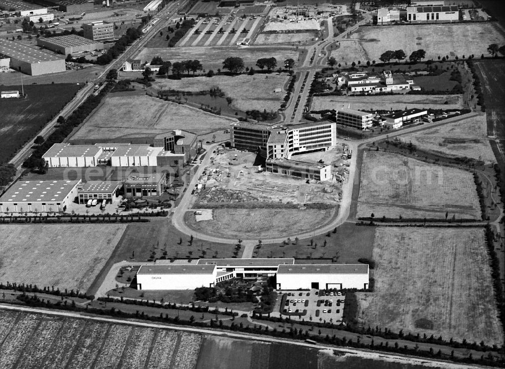 Aerial image Krefeld - Industrial park Europa Park at the motorway exit of the motorway A4 Fichtenhain in Krefeld in North Rhine-Westphalia