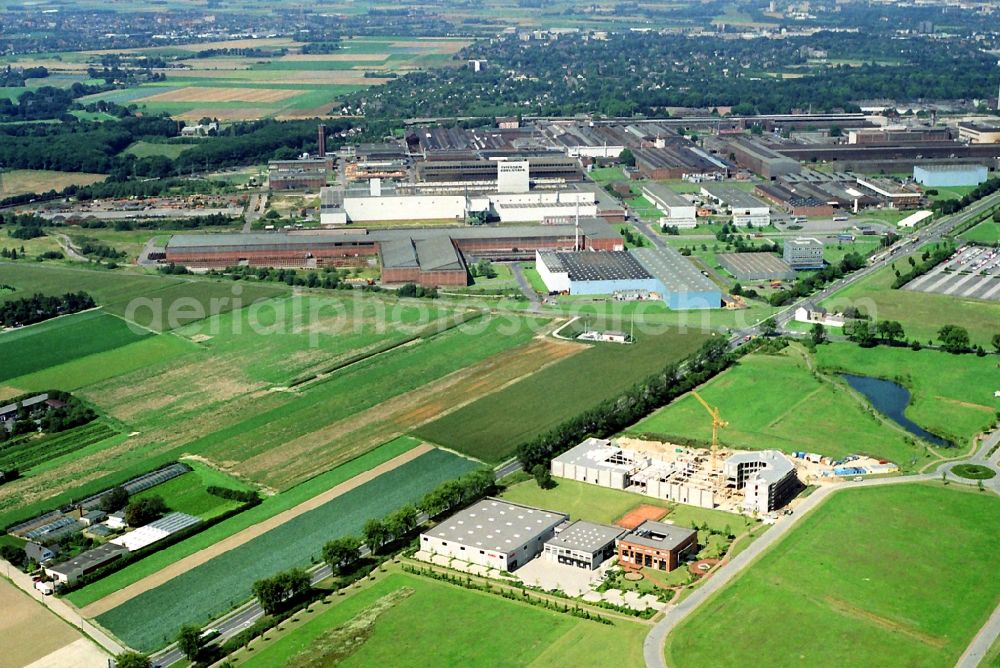 Krefeld from above - Industrial estate and company settlement Europark in Krefeld in the state North Rhine-Westphalia