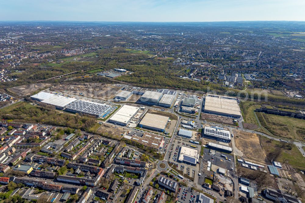 Aerial image Gelsenkirchen - Industrial estate and company settlement on Europastrasse in the district Bulmke-Huellen in Gelsenkirchen at Ruhrgebiet in the state North Rhine-Westphalia, Germany