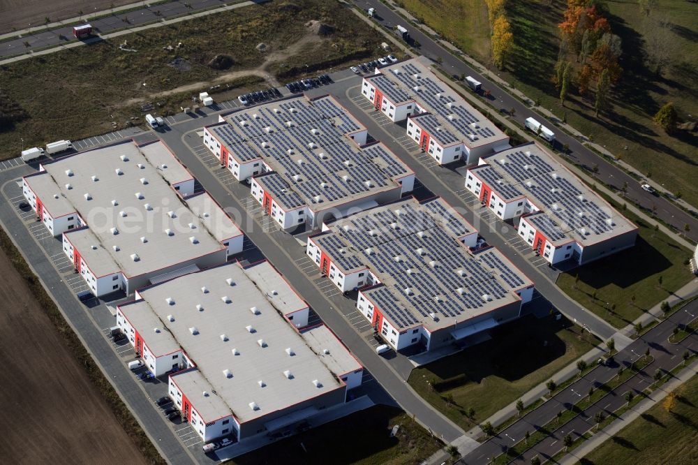 Berlin from the bird's eye view: Industrial estate and company settlement Business Park Berlin as part of the airport concept BER in the South of Berlin in Germany