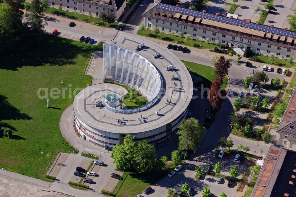 Bad Tölz from above - Industrial estate and company settlement FlintCenter in Bad Toelz in the state Bavaria, Germany