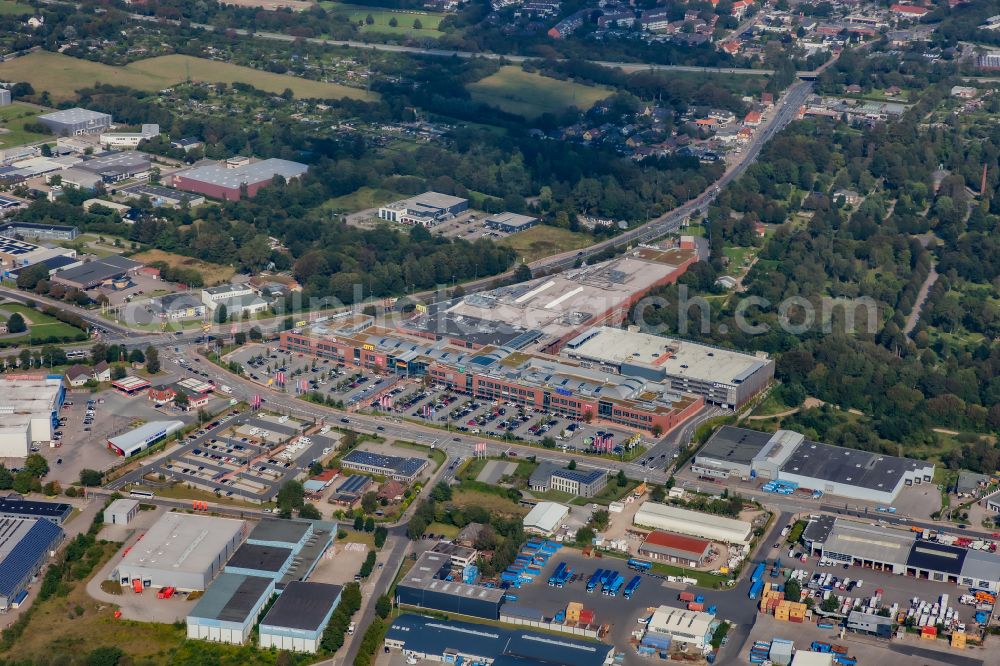 Flensburg from above - Industrial estate and company settlement Flensburg -West between Lilienthalstrasse and Bundesstrasse B199 in Flensburg in the state Schleswig-Holstein, Germany