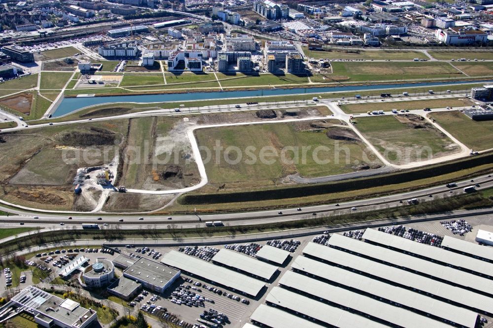 Aerial photograph Sindelfingen - Commercial area on Long Lake south of the Daimler AG - Mercedes-Benz plant in Sindelfingen in Baden-Wuerttemberg