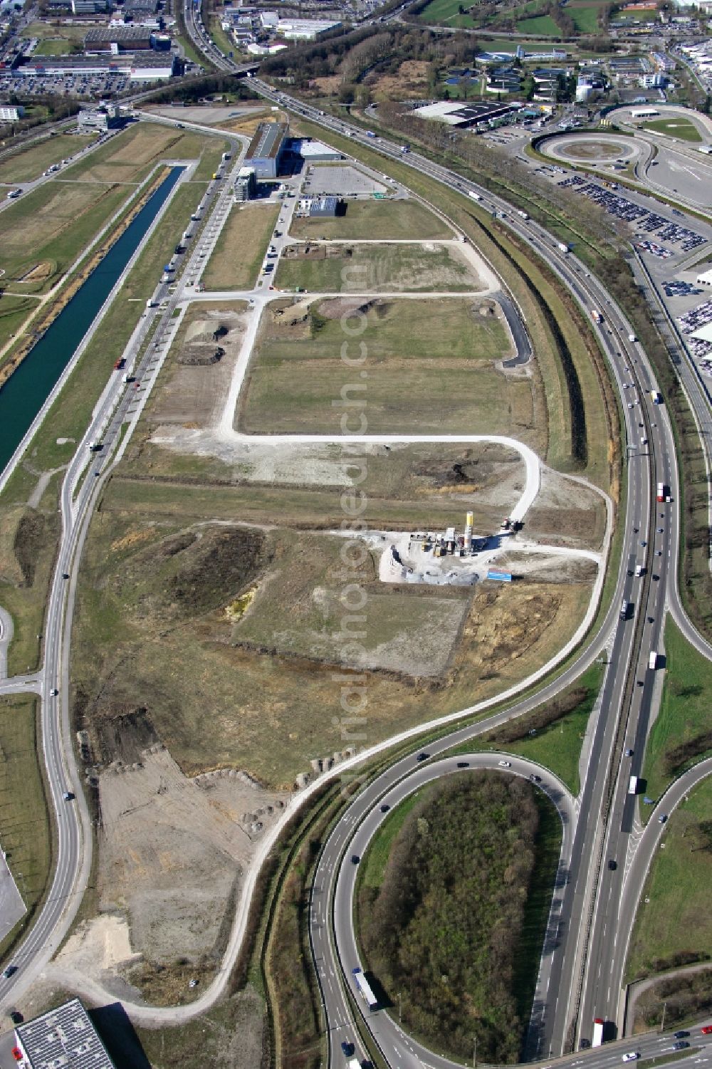 Sindelfingen from above - Commercial area on Long Lake south of the Daimler AG - Mercedes-Benz plant in Sindelfingen in Baden-Wuerttemberg