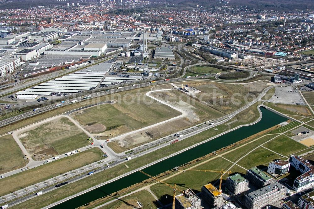 Sindelfingen from above - Commercial area on Long Lake south of the Daimler AG - Mercedes-Benz plant in Sindelfingen in Baden-Wuerttemberg