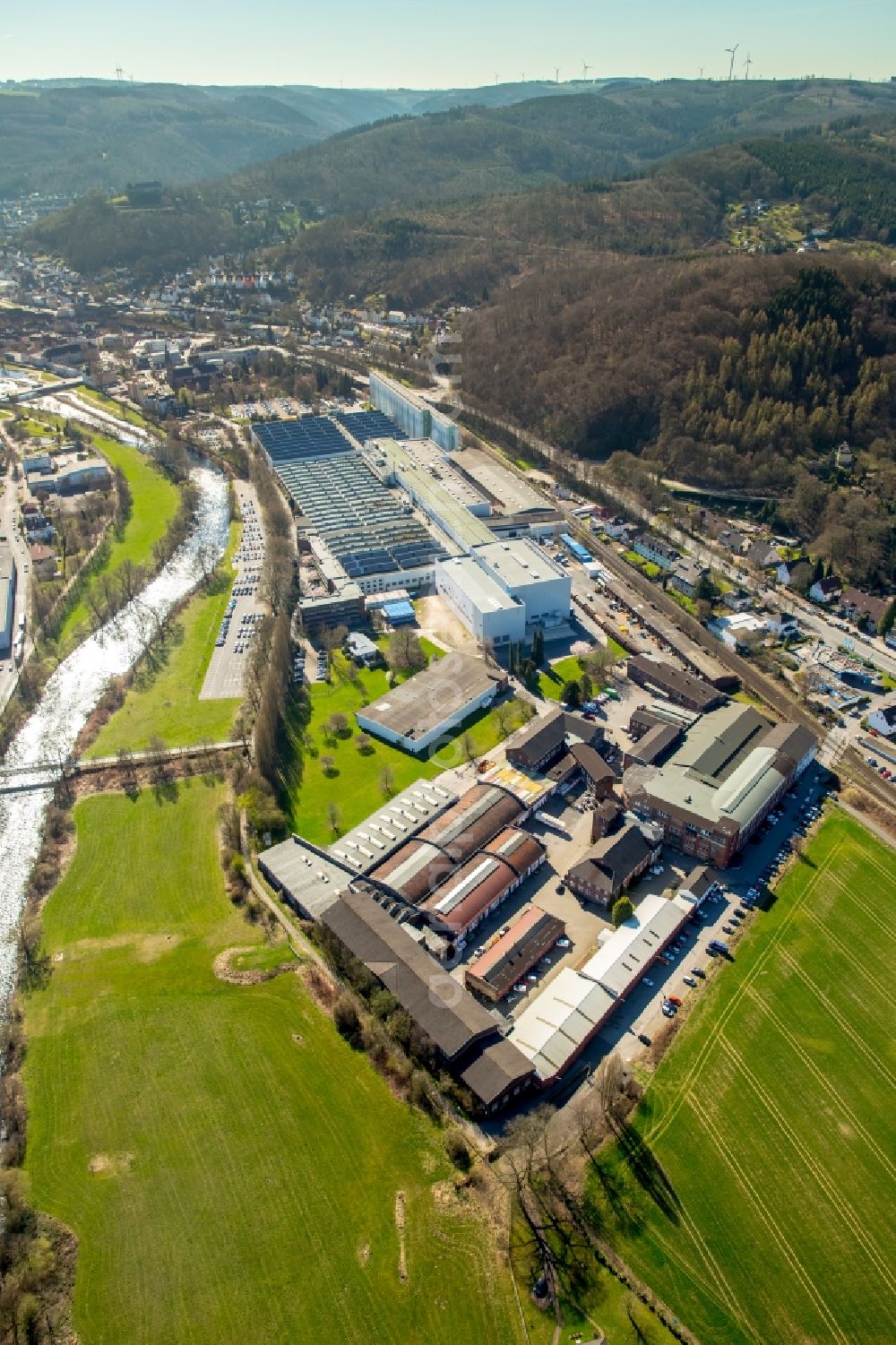 Aerial photograph Hagen - Industrial estate and company settlement Faerberstrasse in the district Hohenlimburg in Hagen in the state North Rhine-Westphalia